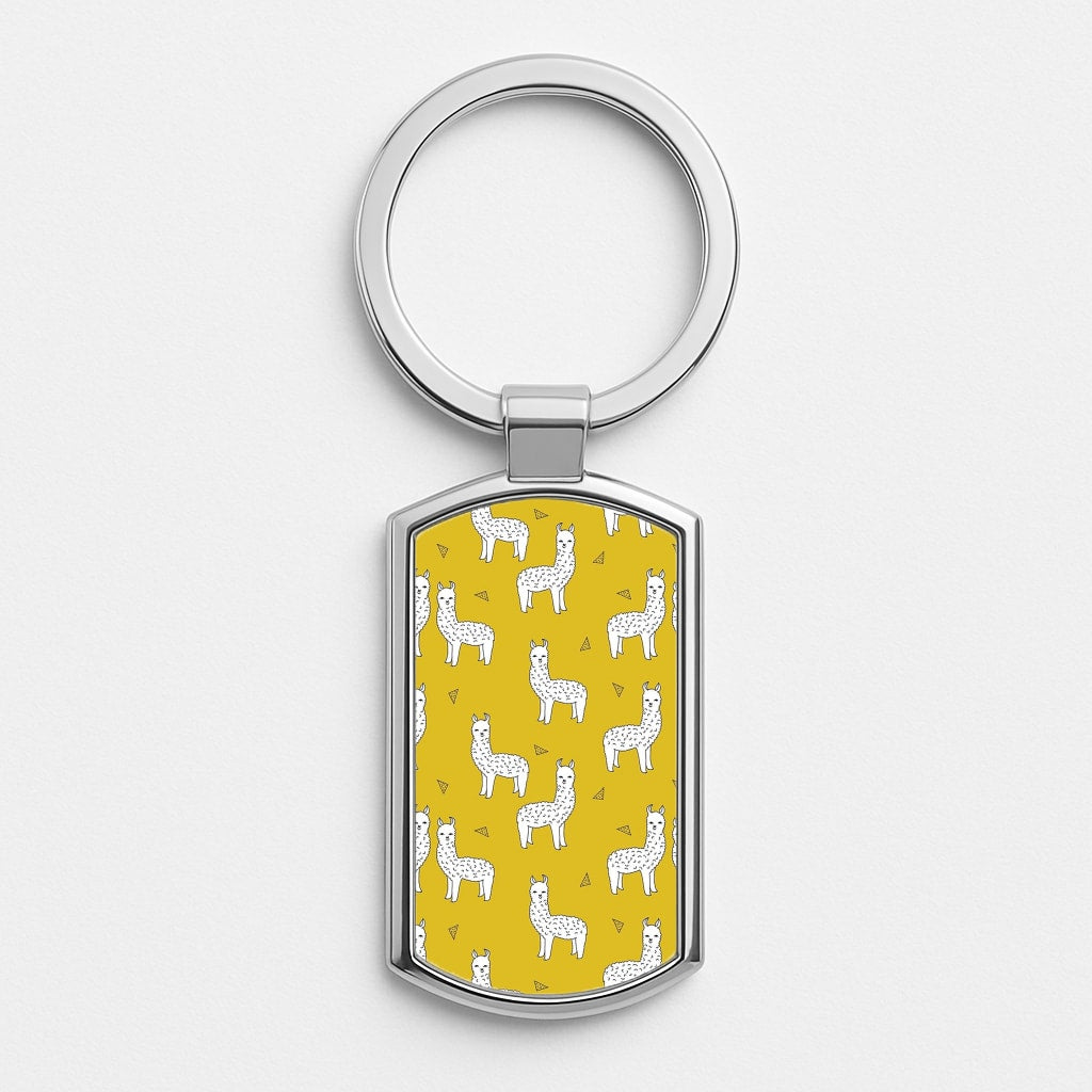 Mustard Alpaca Pattern Silver Keyring
