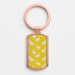 Mustard Alpaca Pattern Rose Gold Keyring