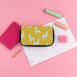 Mustard Alpaca Pattern Pencil Case