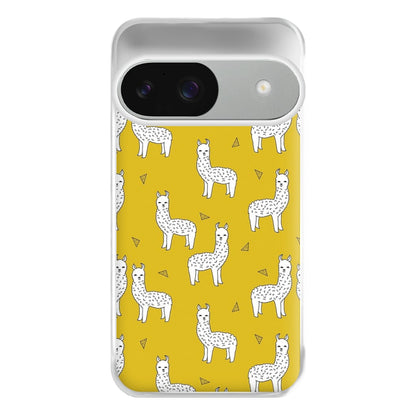 Mustard Alpaca Pattern Phone Case for Google Pixel 9 / 9 Pro