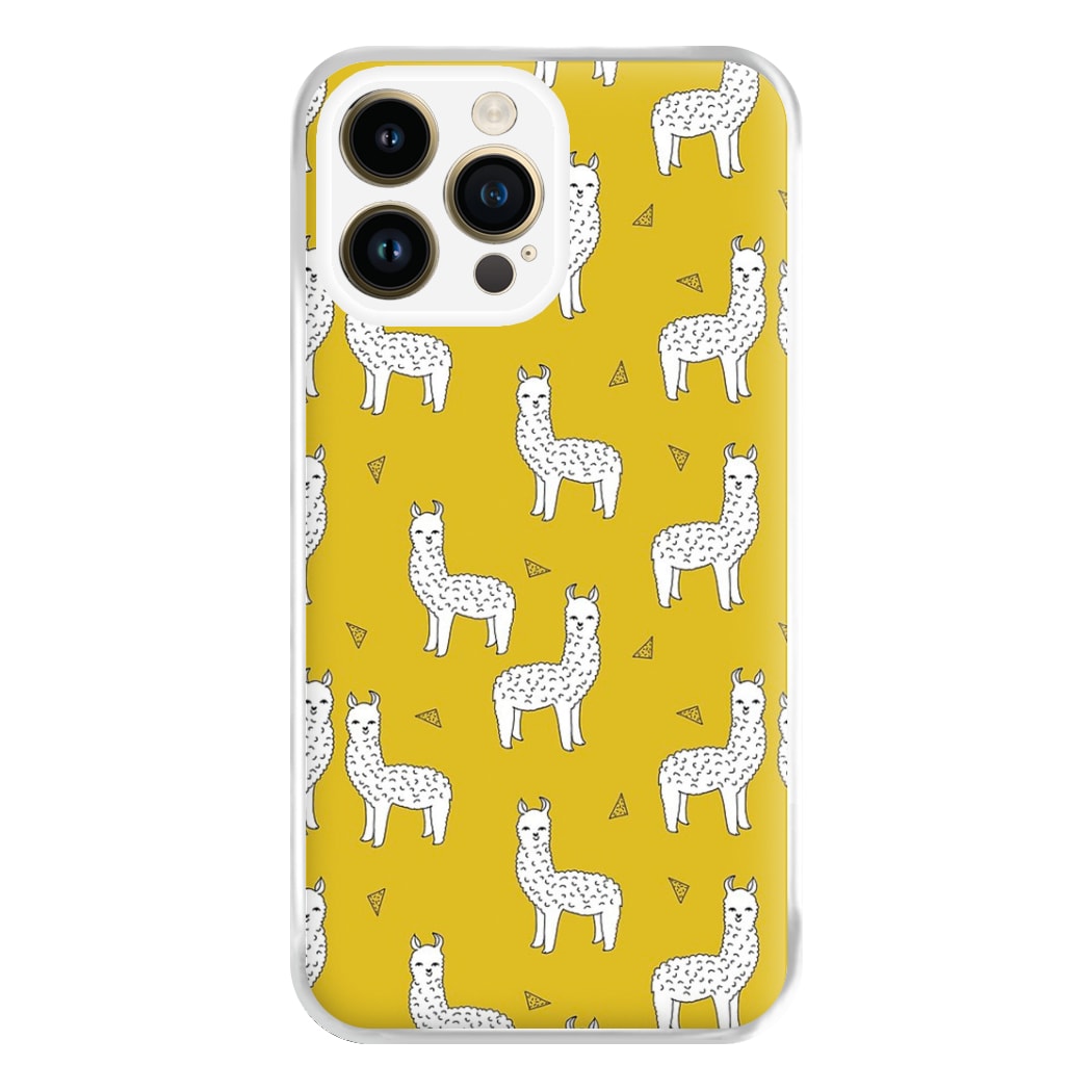 Mustard Alpaca Pattern Phone Case for iPhone 14 Pro Max