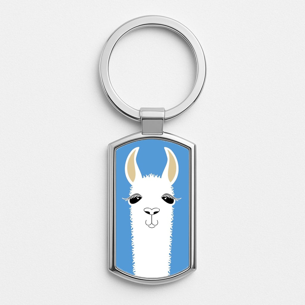 Llama Portrait Silver Keyring