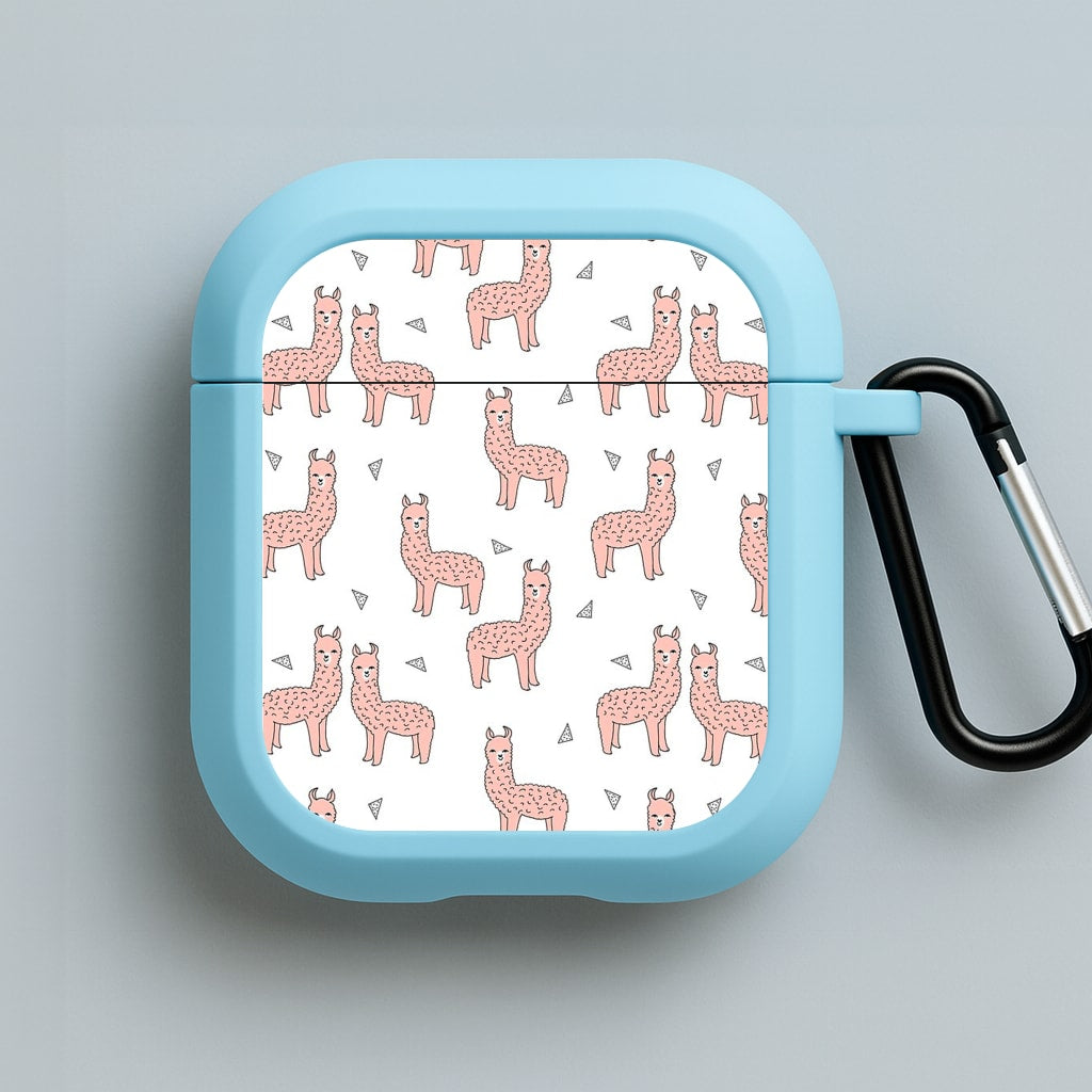 Pale Pink Alpaca Pattern Blue AirPods Case