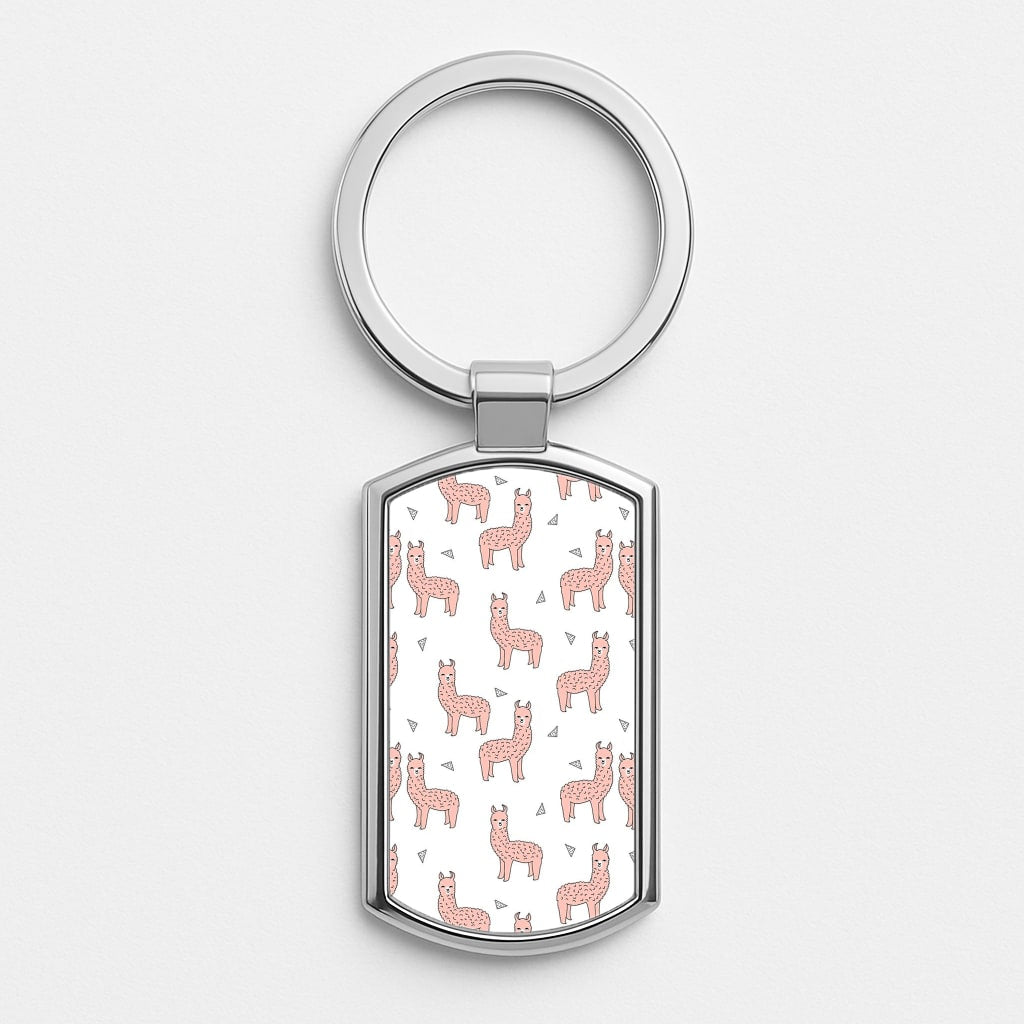 Pale Pink Alpaca Pattern Silver Keyring