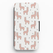 Pale Pink Alpaca Pattern Flip Wallet Phone Case 1