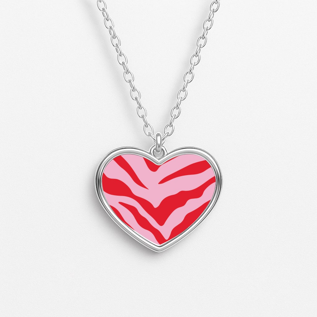 Pink Zebra - Animal Patterns Heart Necklace