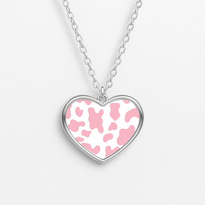 Pink Cow - Animal Patterns Heart Necklace