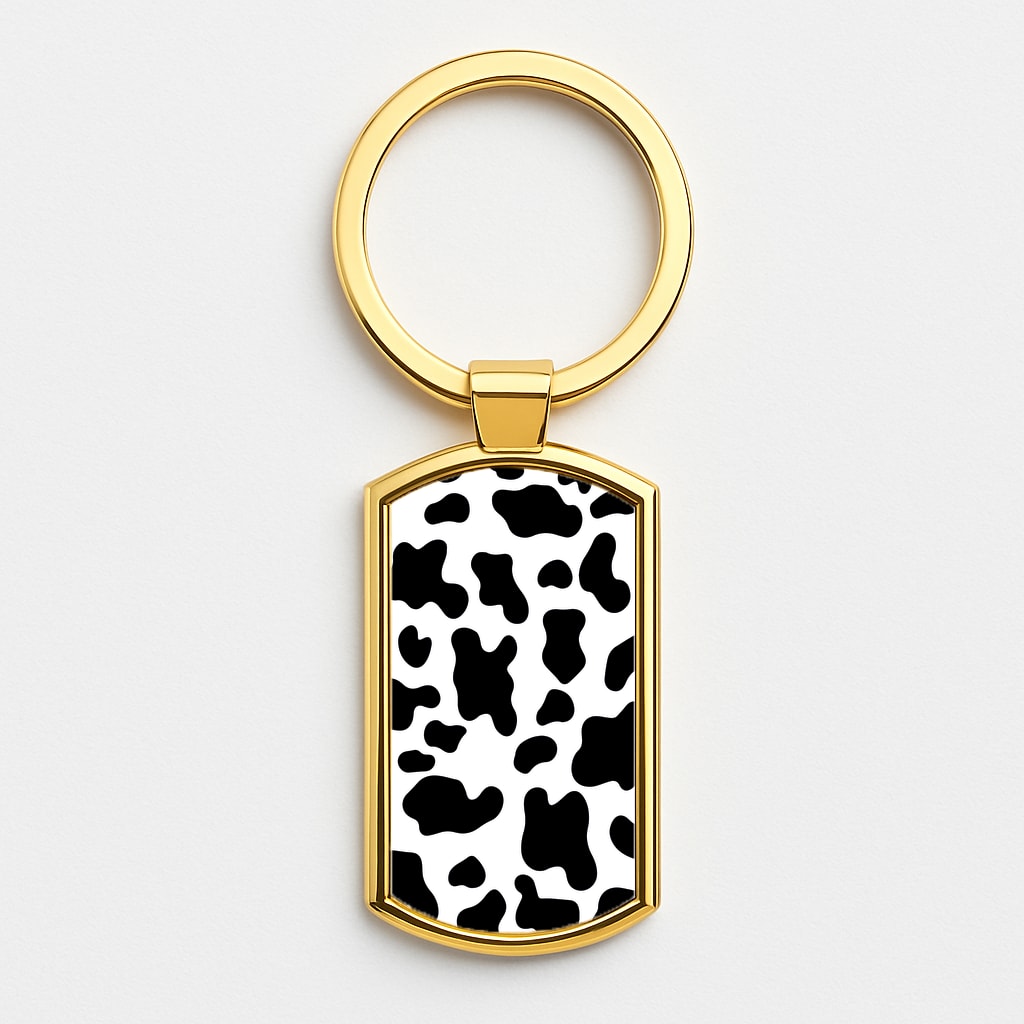 Cow - Animal Patterns Gold Keyring