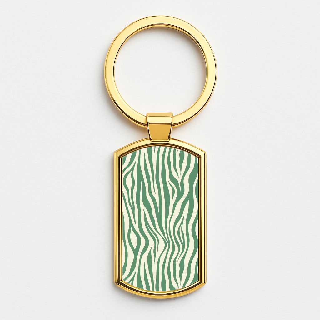 Green Zebra - Animal Patterns Gold Keyring