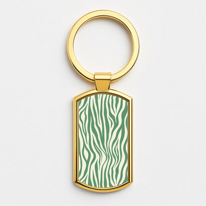 Green Zebra - Animal Patterns Gold Keyring