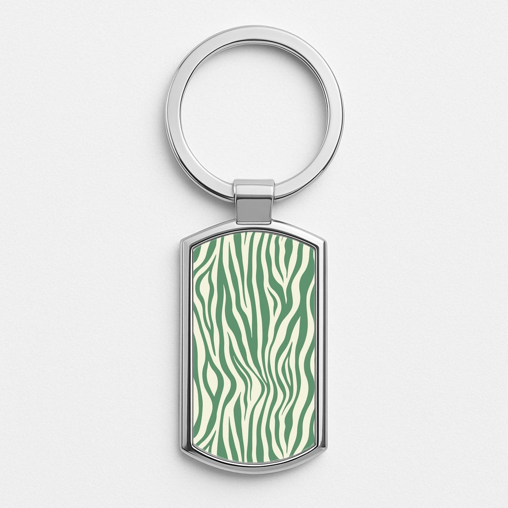 Green Zebra - Animal Patterns Silver Keyring