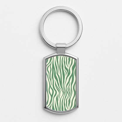 Green Zebra - Animal Patterns Silver Keyring