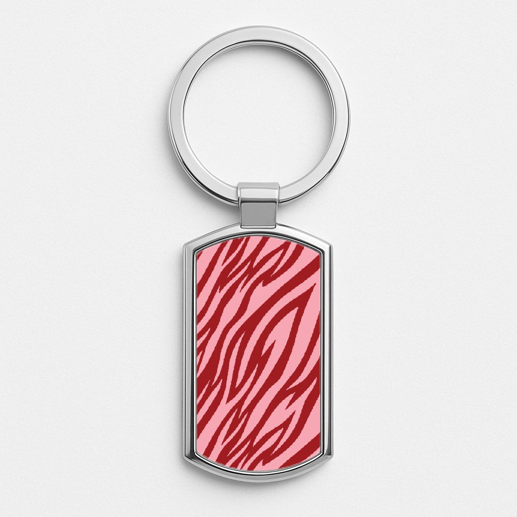 Red And Pink Tiger Print Silver Keyring