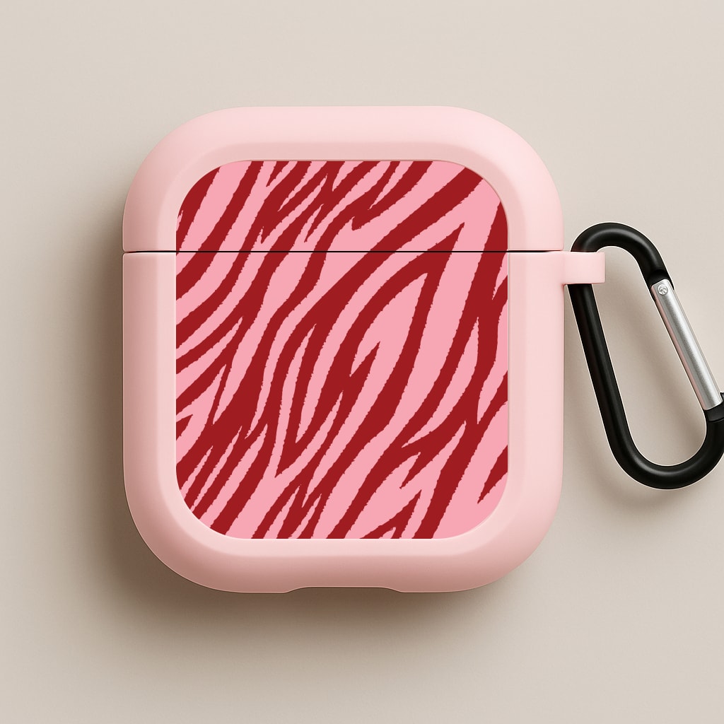 Red And Pink Tiger Print Pink AirPods Case