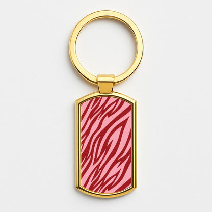 Red And Pink Tiger Print Gold Keyring
