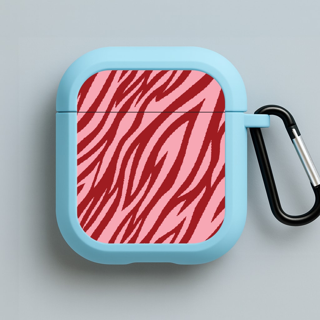 Red And Pink Tiger Print Blue AirPods Case