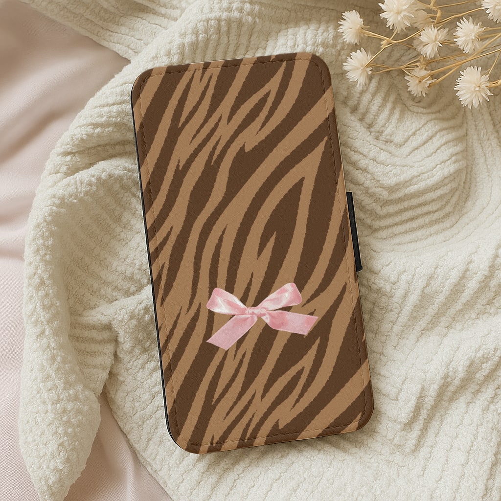 Coquette Brown Tiger Print Wallet Phone Case