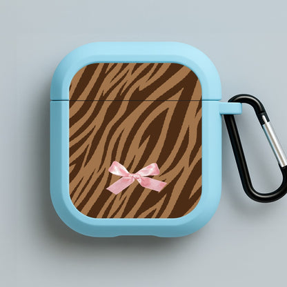Coquette Brown Tiger Print Blue AirPods Case