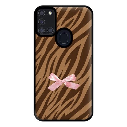 Coquette Brown Tiger Print Phone Case for Galaxy A21s