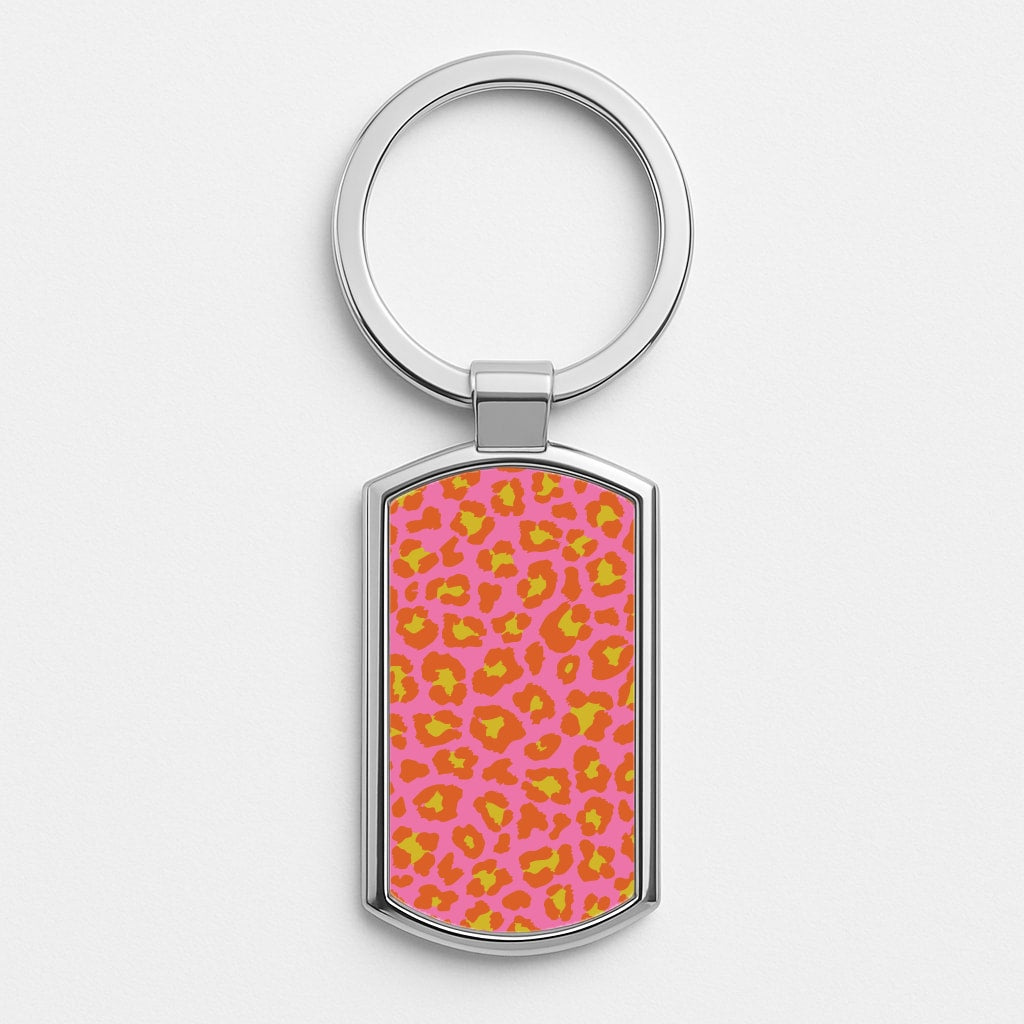 Vibrant Cheetah Print Silver Keyring