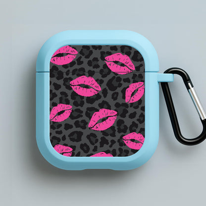 Pink Lipstick Cheetah Print Blue AirPods Case