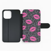Pink Lipstick Cheetah Print Flip / Wallet Phone Case 2