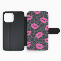 Pink Lipstick Cheetah Print Flip Phone Case