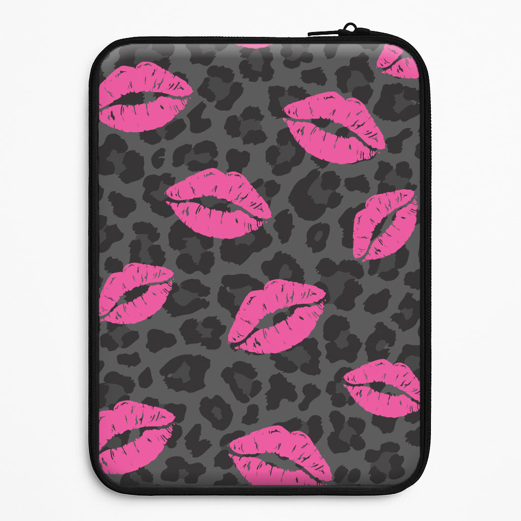 Pink Lipstick Cheetah Print Laptop Sleeve