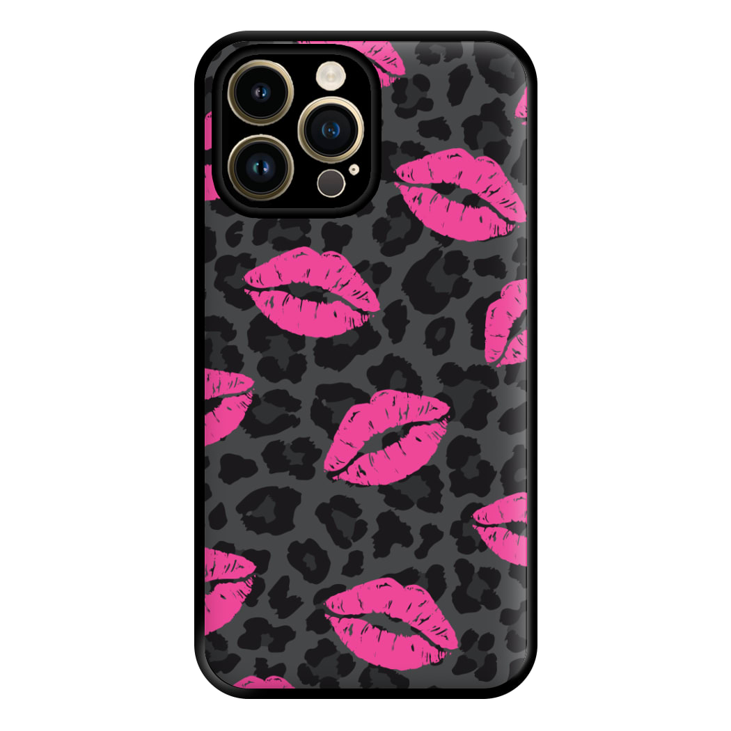 Pink Lipstick Cheetah Print Phone Case for iPhone 14 Pro Max