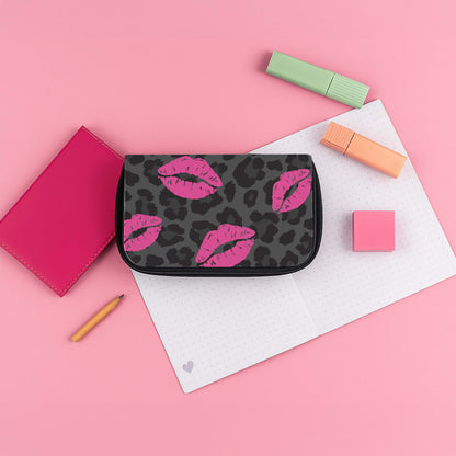 Pink Lipstick Cheetah Print Pencil Case