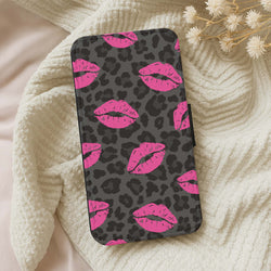 Pink Lipstick Cheetah Print Wallet Phone Case