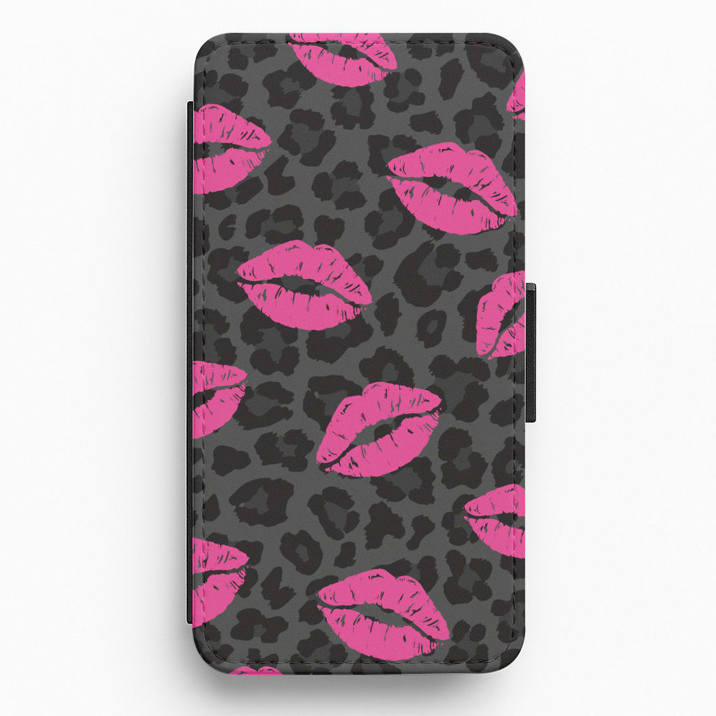 Pink Lipstick Cheetah Print Flip / Wallet Phone Case