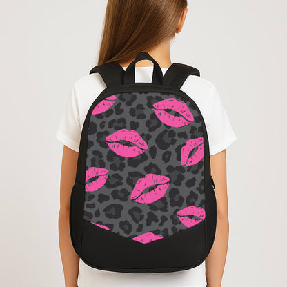 Pink Lipstick Cheetah Print Large School Bag
