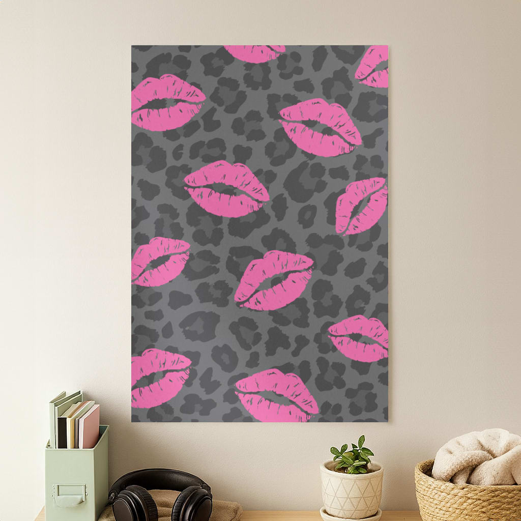 Pink Lipstick Cheetah Print Poster