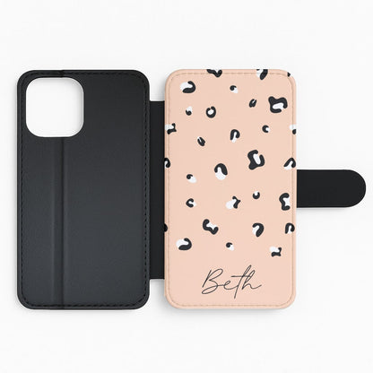 Personalised Name Cheetah Print Flip Phone Case