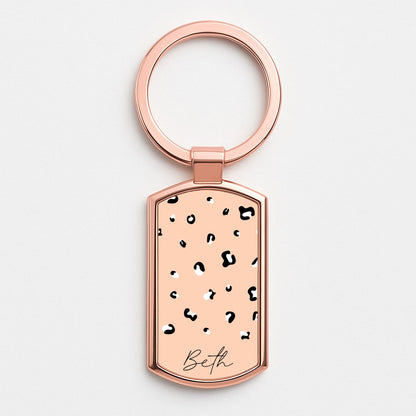 Personalised Name Cheetah Print Rose Gold Keyring