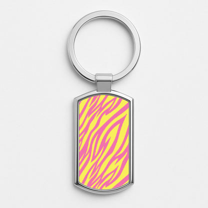Neon Zebra Print Silver Keyring