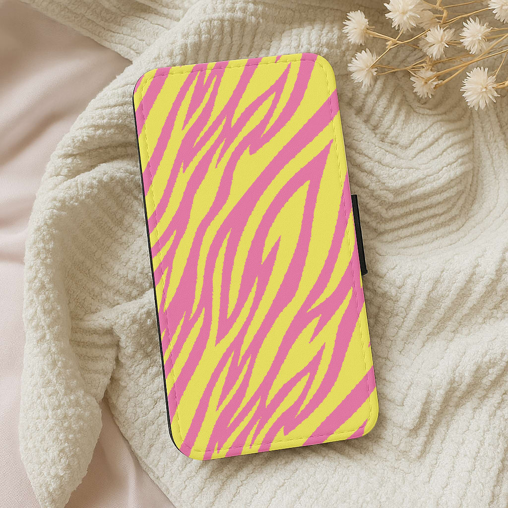 Neon Zebra Print Wallet Phone Case
