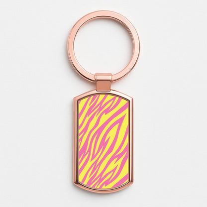 Neon Zebra Print Rose Gold Keyring