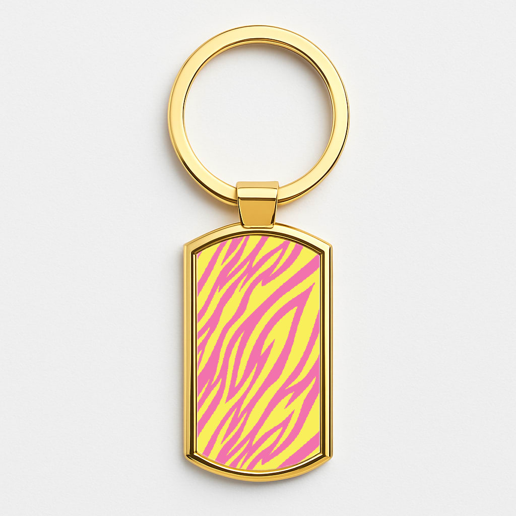 Neon Zebra Print Gold Keyring