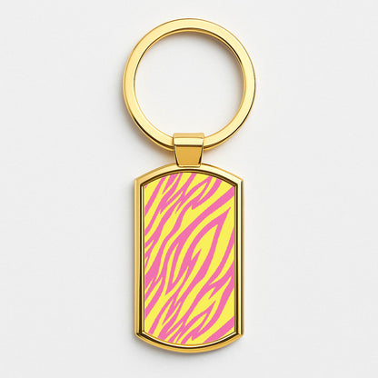 Neon Zebra Print Gold Keyring