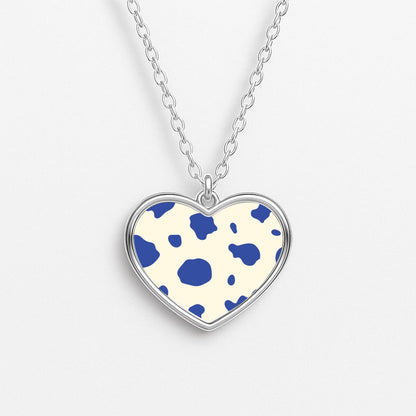 Blue Cow Print Heart Necklace