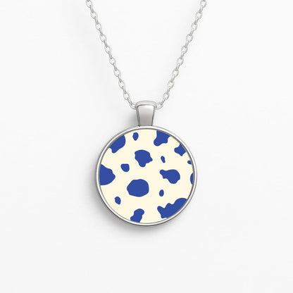 Blue Cow Print Circle Necklace