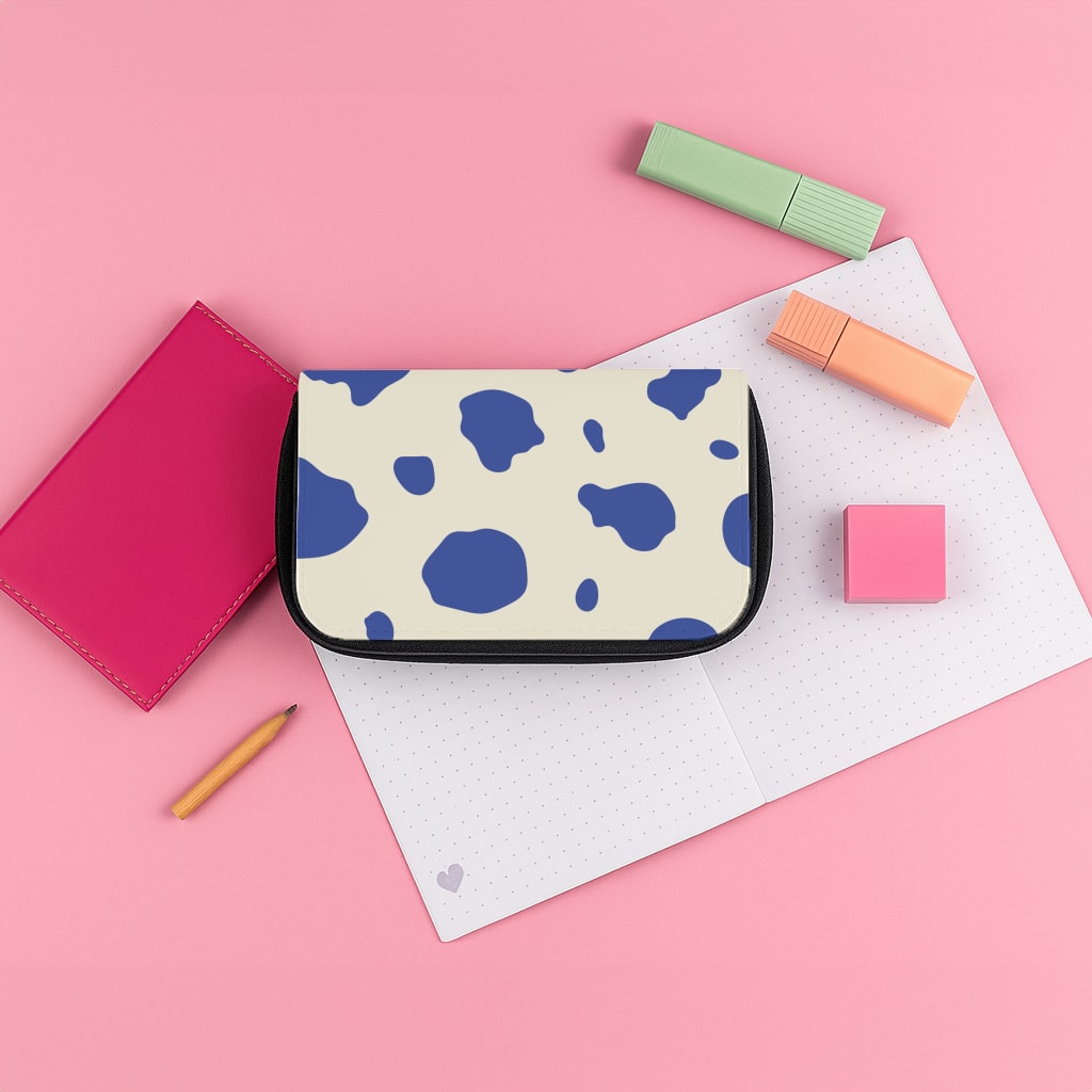 Blue Cow Print Pencil Case