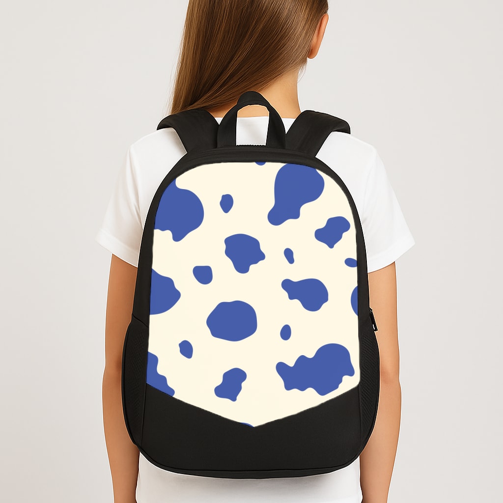 Blue Cow Print Large School Bag