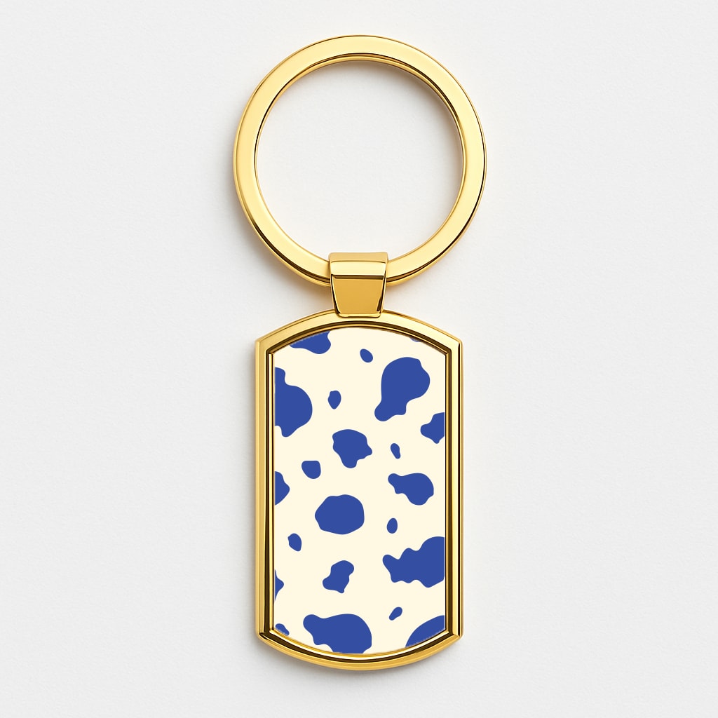 Blue Cow Print Gold Keyring