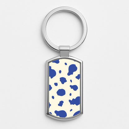 Blue Cow Print Silver Keyring