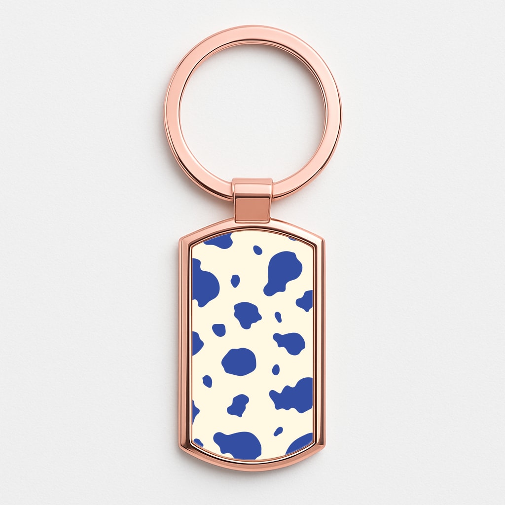 Blue Cow Print Rose Gold Keyring