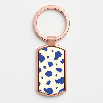 Blue Cow Print Rose Gold Keyring