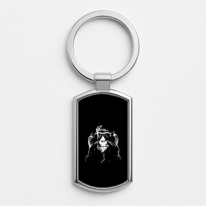 Smoking Monkey Silver Keyring